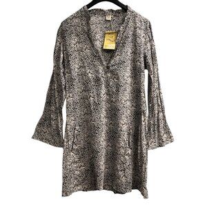 Aller Simplement Dress Womens‎ XXL Animal Print Semi Sheer Cotton Midi Lagenlook